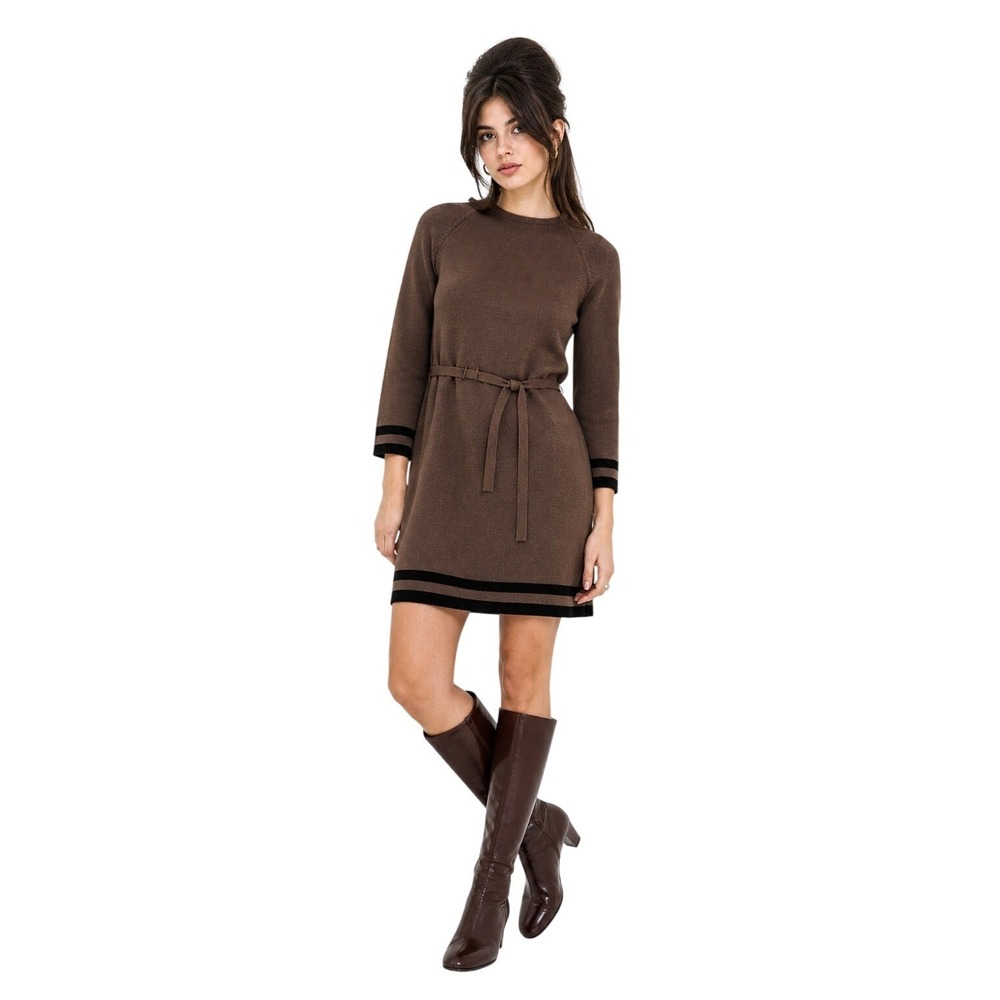 PUCCINI Vintage Wool Knit Sweater Dress Brown Belted Mod 60s‎ 70s Midi retro